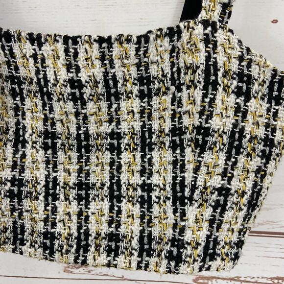 Windsor S White Black Plaid Tweed Knit Square Neck Crop Tank Top - Picture 3 of 7